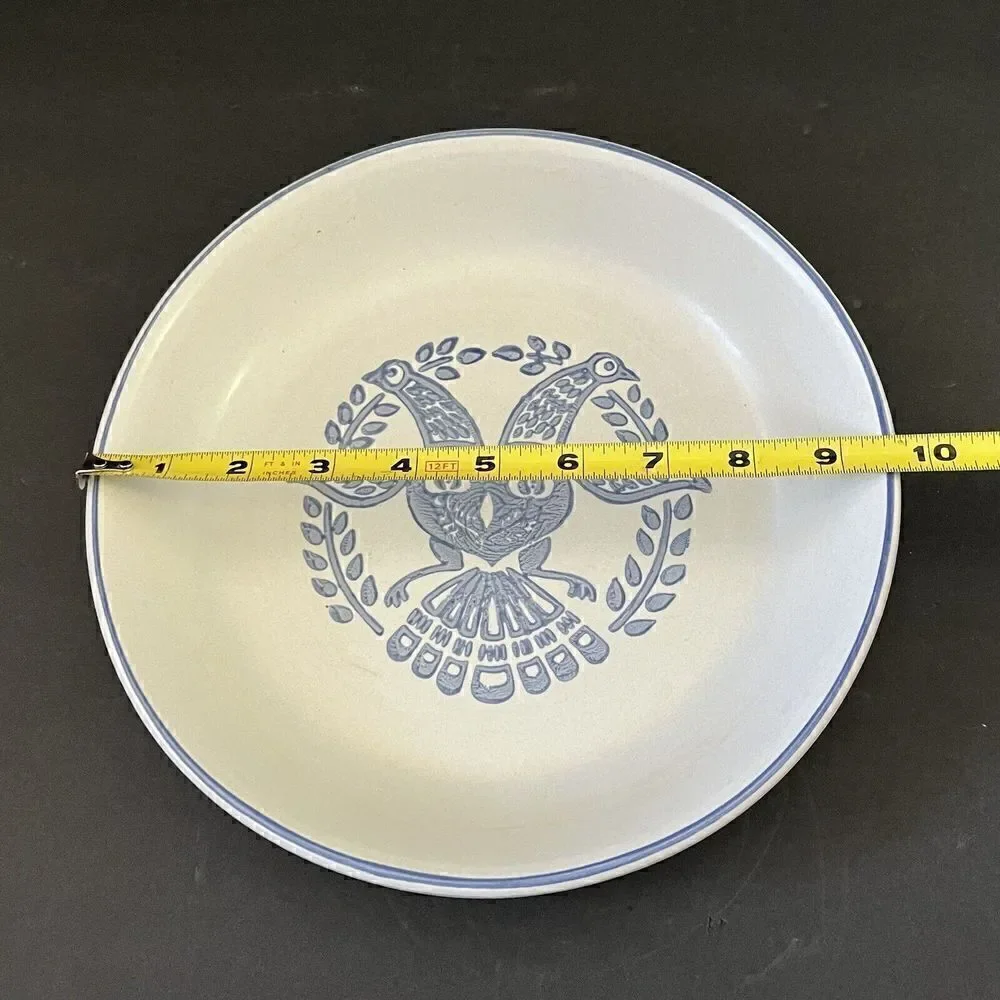 Pfaltzgraff Yorktowne Pie Plate Baking Dish Bird Stoneware Gray Blue 9.5